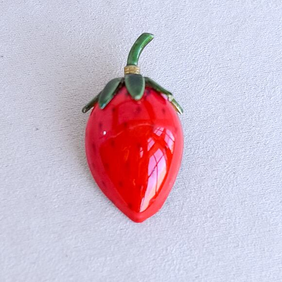 Original By Robert Strawberry Brooch Red Green Enamel Fruit Pin 2" Vintage - Picture 2 of 5